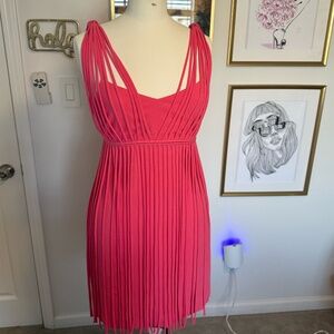 Trina Turk Venetia Dress Fringe Overlay Watermelon Pink Size 4 016